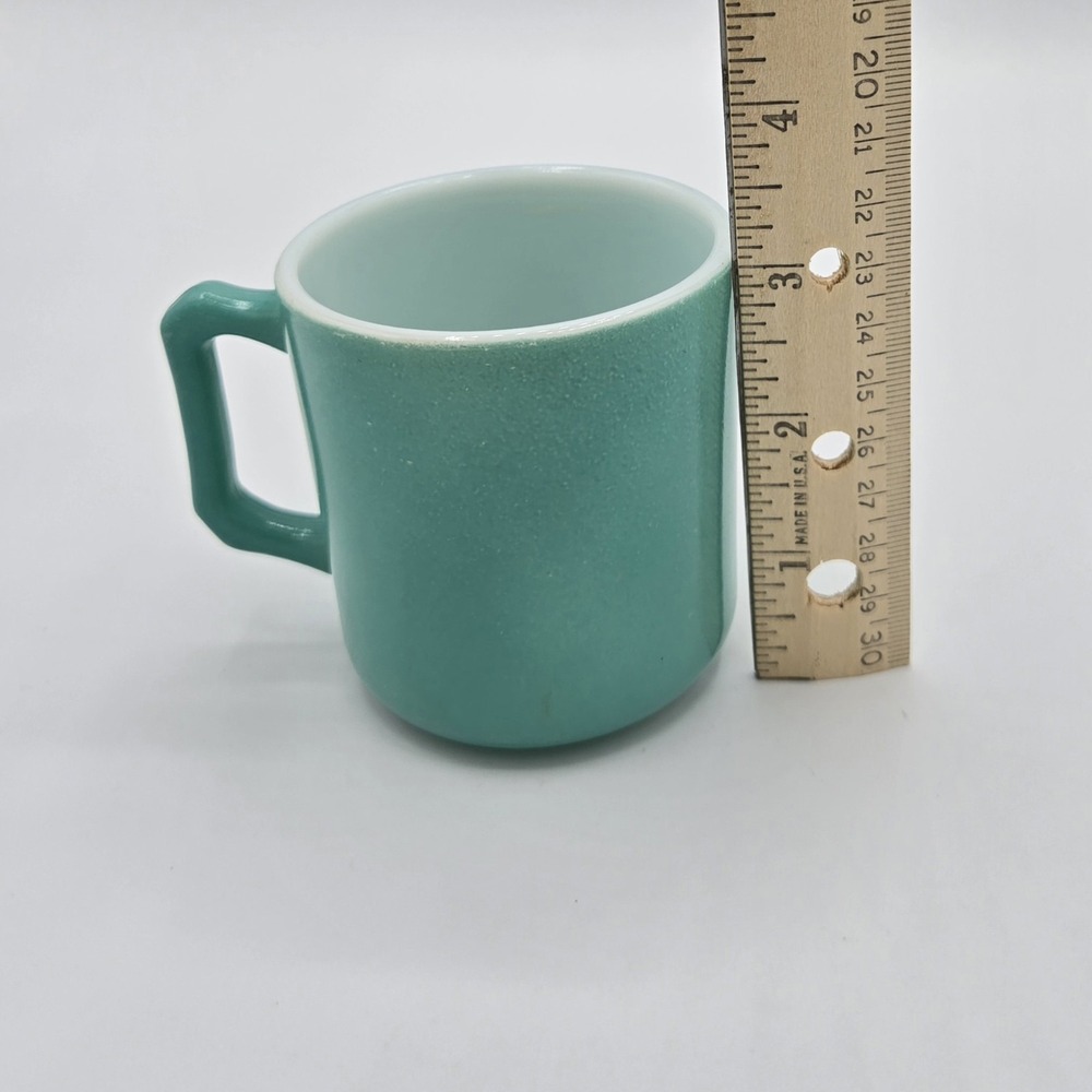 Vintage Hazel Atlas Milk Glass Cup Mug Teal Green Turquoise 3" D Handle Vtg MCM - Picture 6 of 6